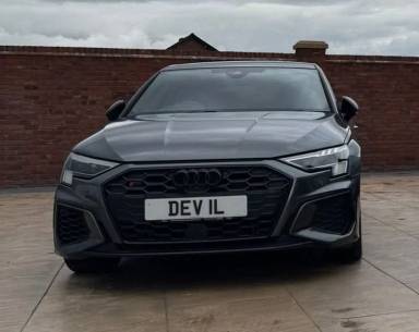 UK Number Plate DEV 1L on a 2024 Grey Audi S3 Vorsprung Tfsi Quattro S-A