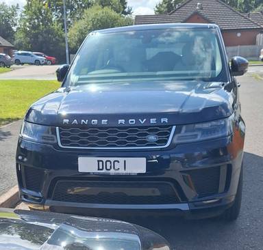 UK Number Plate DOC 1 on a 2021 Blue Land Rover Range Rover Sport Hse Auto