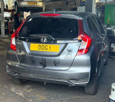 UK Number Plate DOG 1 on a 2018 Grey Honda Jazz