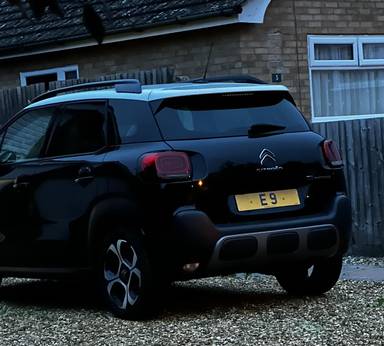 UK Number Plate E 9 on a 2021 Black Citroen C3 Aircross Shine + P-Tech S/S