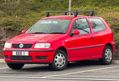 UK Number Plate EEE 1 on a 2000 RED Volkswagen Polo