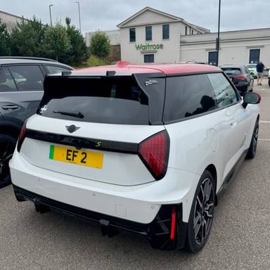 UK Number Plate EF 2 on a 2024 White Mini Mini Cooper Se Sport Electric