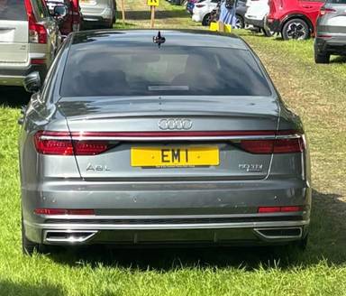 UK Number Plate EM 1 on a 2021 Grey Audi A8 L S Line 50 Tdi Mhev Quat A