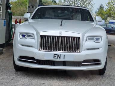 UK Number Plate EN 1 on a 2017 White Rolls Royce Dawn