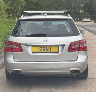 UK Number Plate ERN 1 on a 2012 Silver Mercedes-Benz E