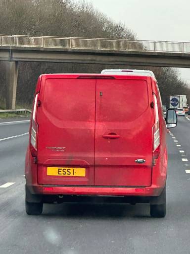 UK Number Plate ESS 1 on a 2019 RED Ford Transit Custom