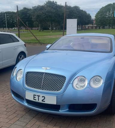 UK Number Plate ET 2 on a 2005 Silver Bentley Continental Gt Auto