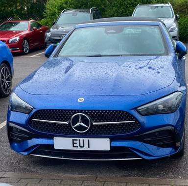 UK Number Plate EU 1 on a 2026 Blue Mercedes-Benz Cle 200 Amg Line Prem + Mhev A