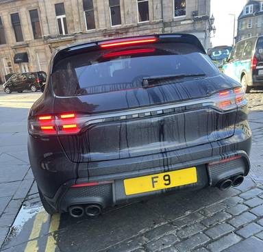 UK Number Plate F 9 on a 2024 Black Porsche Macan