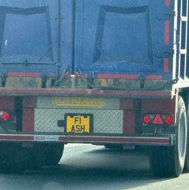 UK Number Plate F1 ASH on a 2021 Blue Volvo FH