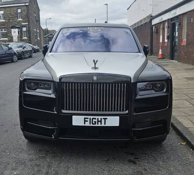 UK Number Plate F1 GHT on a 2021 Black Rolls Royce Cullinan Black Badge Auto