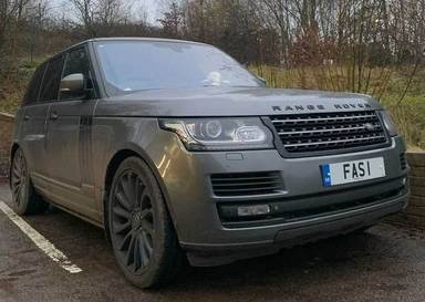 UK Number Plate FAS 1 on a 2023 Grey Land Rover Range Rover Autobiography Auto