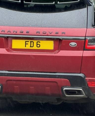 UK Number Plate FD 6 on a 2019 RED Land Rover Range Rover Sport Hst Auto