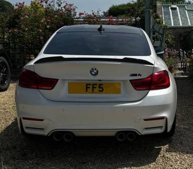 UK Number Plate FF 5 on a 2017 White BMW M4
