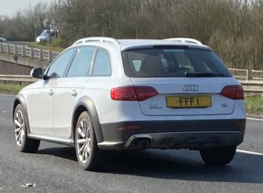 UK Number Plate FFF 1 on a 2010 White Audi A4