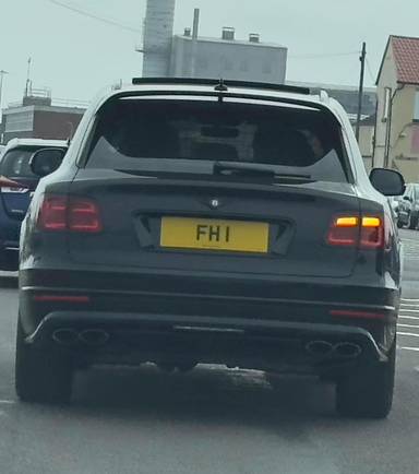 UK Number Plate FH 1 on a 2020 Black Bentley Bentayga Speed Auto