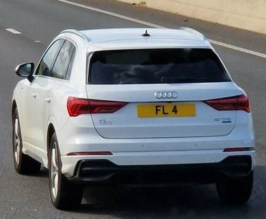 UK Number Plate FL 4 on a 2019 White Audi Q3 S Line 40 Tfsi Quattro S-A