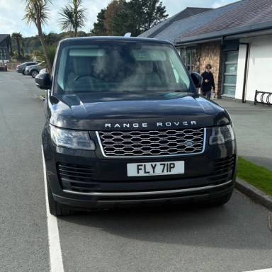 UK Number Plate FLY 71P on a 2020 Black Land Rover Range Rover