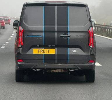 UK Number Plate FRU 1T on a 2025 Grey Ford Transit Custom 320 Sport Ev
