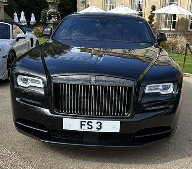 UK Number Plate FS 3 on a 2020 Black Rolls Royce Wraith