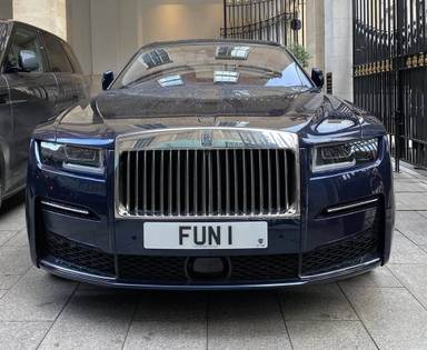 UK Number Plate FUN 1 on a 2021 Blue Rolls Royce Ghost V12 4x4 Auto