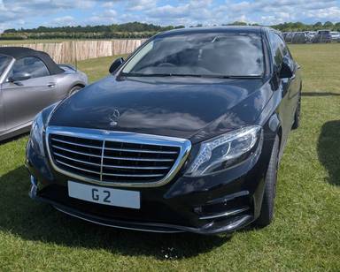 UK Number Plate G 2 on a 2015 Black Mercedes-Benz S-Class