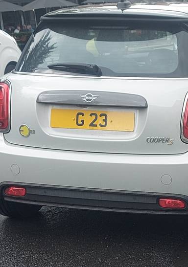 UK Number Plate G 23 on a 2024 White Mini Cooper S Exclusive Auto