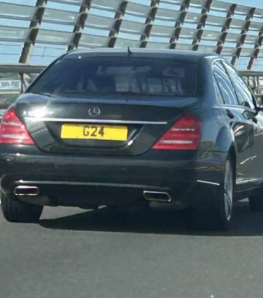 UK Number Plate G 24 on a 2012 Black Mercedes-Benz S-Class