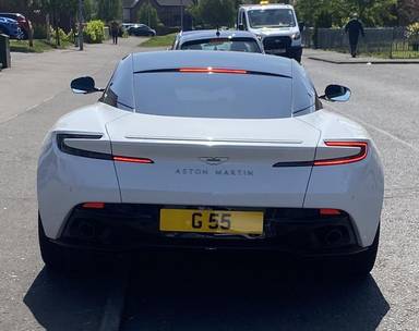 UK Number Plate G 55 on a 2025 White Aston Martin Db12 V8 Auto