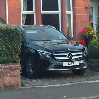 UK Number Plate G 67 on a 2016 Black Mercedes-Benz GLA