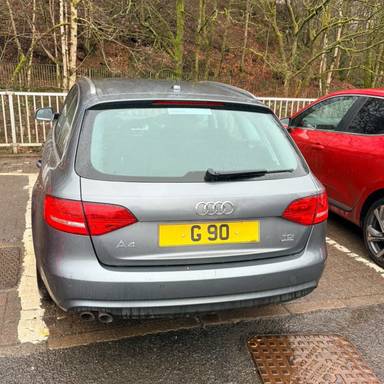 UK Number Plate G 90 on a 2013 Grey Audi A4