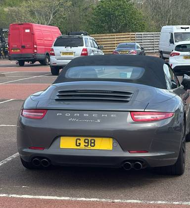 UK Number Plate G 98 on a 2013 Grey Porsche 911