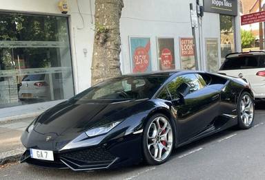 UK Number Plate GA 7 on a 2015 Black Lamborghini Huracan