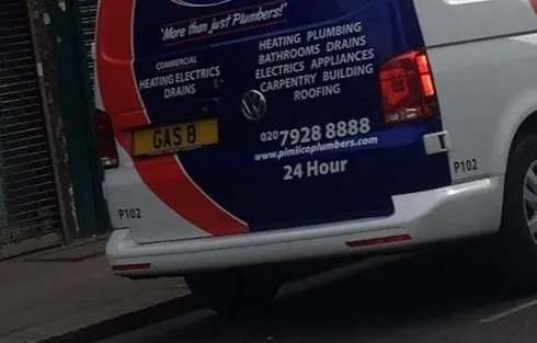 GAS 8 number plate – Pimlico Plumbers