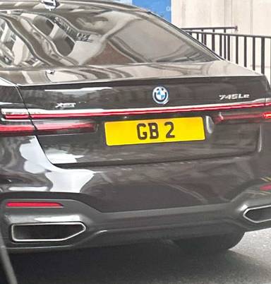 UK Number Plate GB 2 on a 2022 Black BMW 7 Series
