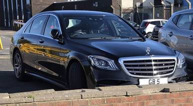 UK Number Plate GB 5 on a 2018 Black Mercedes-Benz S-Class