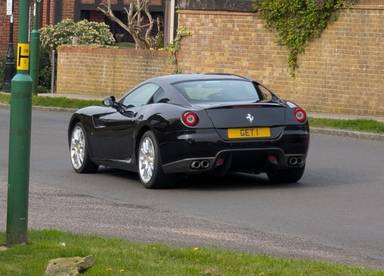 UK Number Plate GET 1 on a 2008 Black Ferrari 599