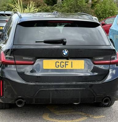 UK Number Plate GGF 1 on a 2024 Black BMW 320