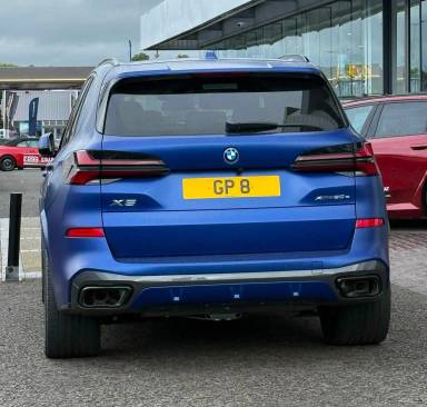UK Number Plate GP 8 on a 2026 Blue BMW X5 Xdrive50e M Sport Auto