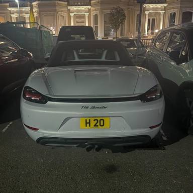 UK Number Plate H 20 on a 2024 Grey Porsche 718 Boxster Style Edition S-A