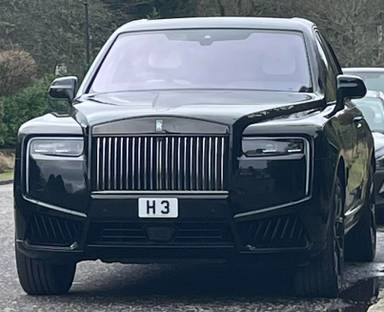 UK Number Plate H 3 on a 2025 Black Rolls Royce Cullinan Black Badge Auto