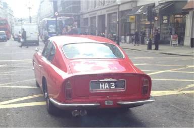 UK Number Plate HA 3 on a 1969 RED Aston Martin DB6