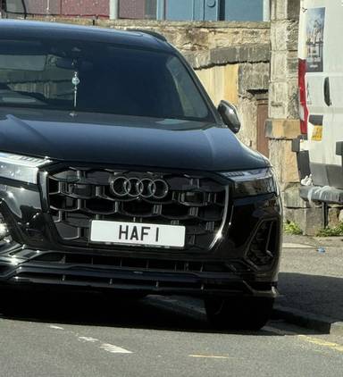 UK Number Plate HAF 1 on a 2025 Black Audi Q7 Vorsprung 50 Tdi Quattro A