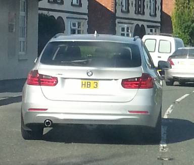 UK Number Plate HB 3 on a 2013 Silver BMW 3 Series