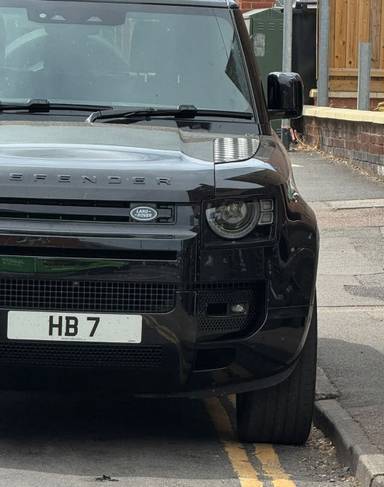 UK Number Plate HB 7 on a 2025 Black Land Rover Defender X-Dynamic Se D Mhev A