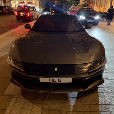 UK Number Plate HE 6 on a 2025 Grey Ferrari 12cilindri Cavalino S-A