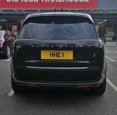 UK Number Plate HHE 1 on a 2024 Black Land Rover Range Rover Autobio Phev Auto