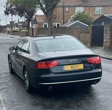 UK Number Plate HJ 1 on a 2013 Blue Audi A8