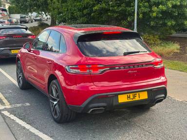 UK Number Plate HJF 1 on a 2023 RED Porsche Macan