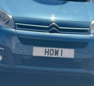 UK Number Plate HOW 1 on a 2018 Blue Citroen Berlingo